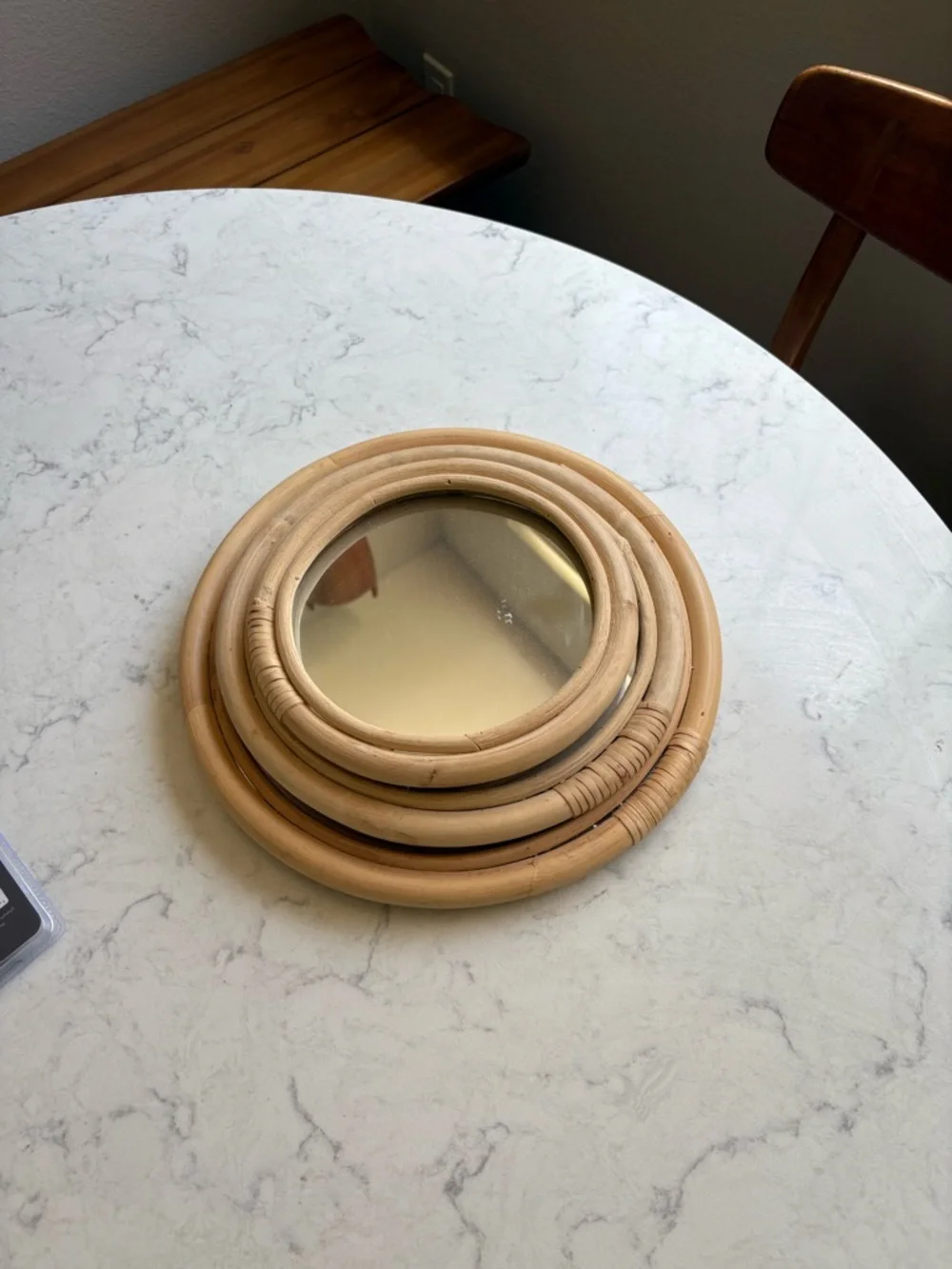 Vintage Boho chic Bamboo Frame Round Wall Mirrors - Set of 3